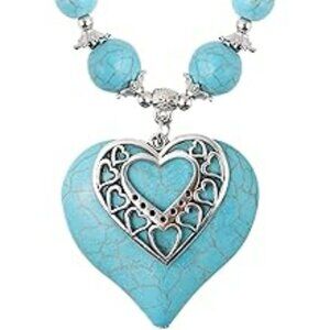 Boho Turquoise Teal Heart Necklace Bohemian Summer Beach Jewelry Classy Fashion